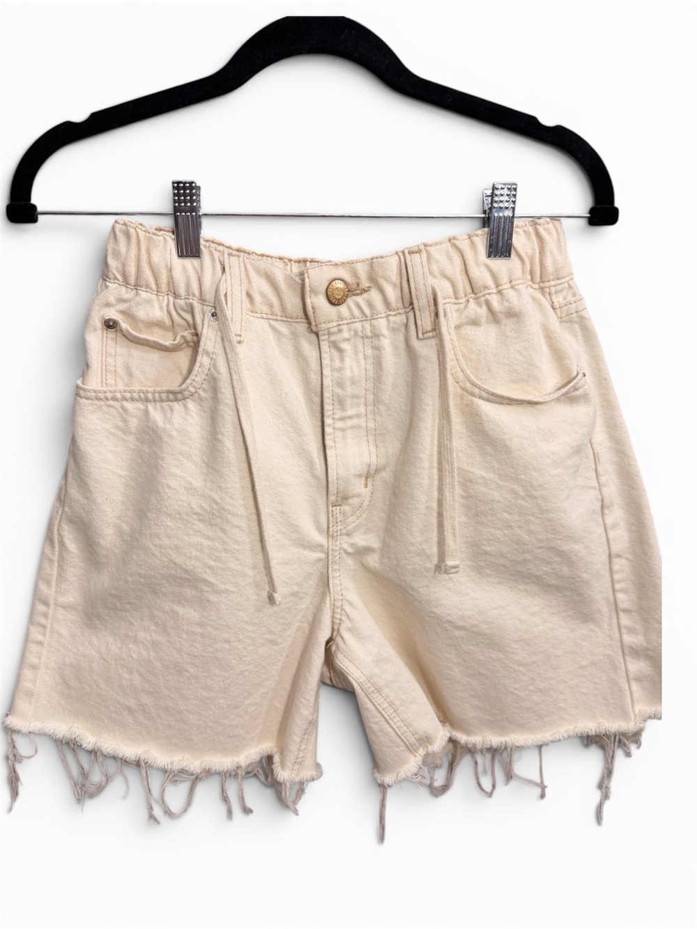 BDG Cream Frayed Hem Denim Shorts
